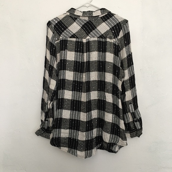 Style & Co. T-Shirt Plaid Check Button Down Black White Plus Size 1X - Picture 9 of 14